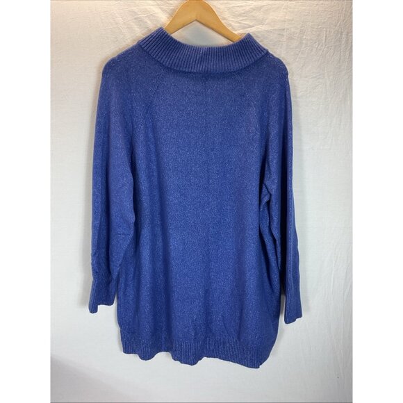 New Talbots Womens Sweater 2x Blue Button Mock Neck Knit Stretch Ribbed Top - Picture 4 of 9